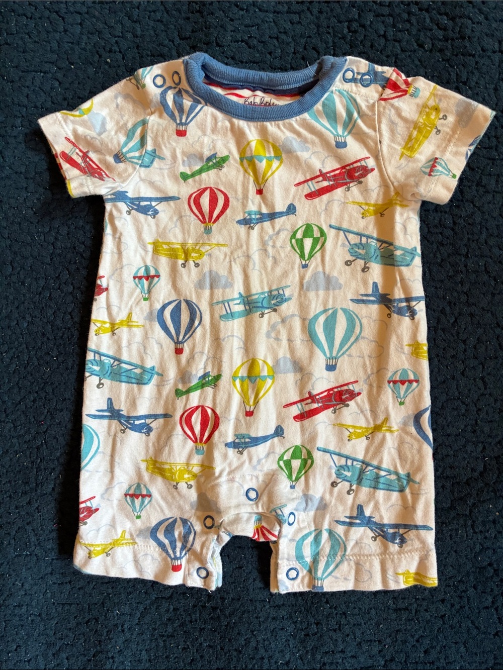 Baby Boden White Short-Sleeve Airplane & Hot Air Balloon One-Piece romper